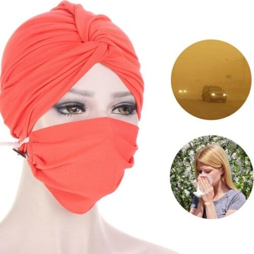 2 Pcs /set Women Turban Head Wrap Hat With Mask Muslim Hijab With Button Scarf Inner Hijab Caps Ladies Islamic Headband