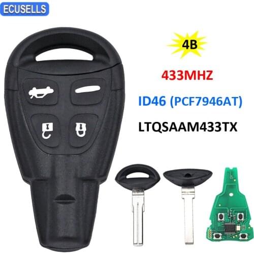 4 Button Remote Car Key 433MHZ ID46 PCF7946AT Chip FCC: LTQSAAM433TX For Saab 93 95 9-3 9-5 2003 - 2011 HU100 / WT47T Unut Blade