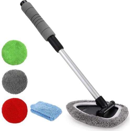5 in 1 Windshield Cleaning Tool Microfiber Car Interior Window Cleaner with Extendable Handle for Car & Home Glass Use