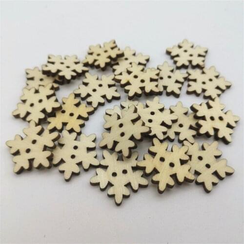 50pcs 18mm Natural Fancy Wood Christmas Snowflake 2 Holes Buttons Sewing For Scrapbooking Embellishments DIY Xmas Crafts