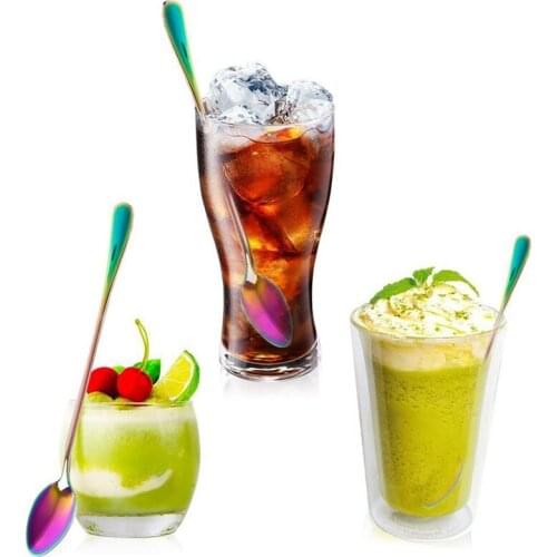 6pic/set Coffee Teaspoons Rainbow Color Coffee Spoon Long-Handle Ice Cream Desert Spoon Cocktail Stir Spoons Mixing Spoon 2021