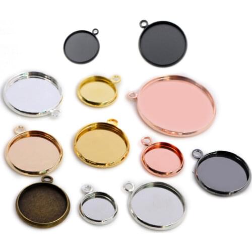 8/10/12/14/16/18/20/25mm Inner Size Bronze Silver Plated Rhodium 7 Colors High Quality Iron Material Cameo Setting Pendant Tray