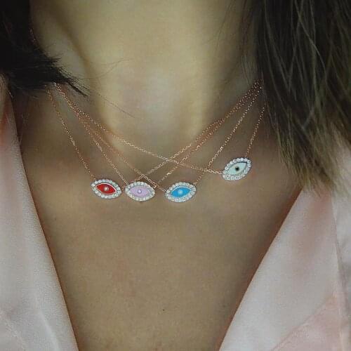 Promotion 5 color Hamsa Blue white pink red enamel Eyes charm pendant With 925 Sterling Silver Jewelry link Chain Necklace