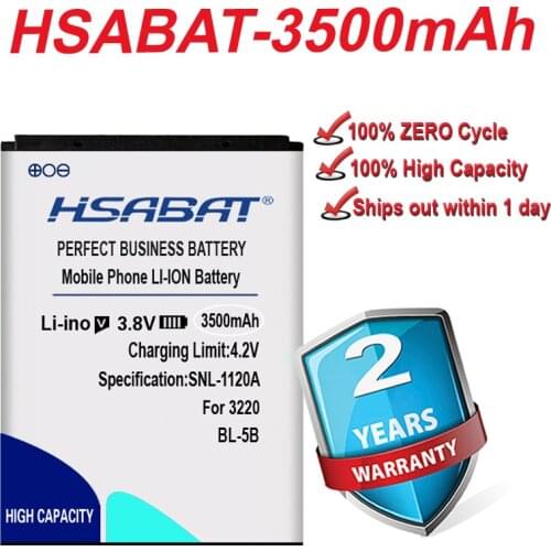 HSABAT 3500mAh BL-5B BL 5B Battery for Nokia 3230 5070 5140 5140i 5200 5300 5500 6020 6021 6060 BL-5B