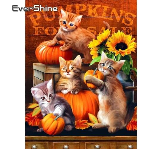 Evershine Diamond Embroidery Sale Cats 5D Diamond Painting Sunflower Rhinestones Pictures Diamond Mosaic Full Display Animals