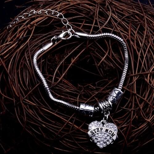 Bracelet Family Clear Crystal Step Mom Bracelet Love Heart Beads Chain Women Jewelry Pendant Gift For Mommy Mothers Day Charm