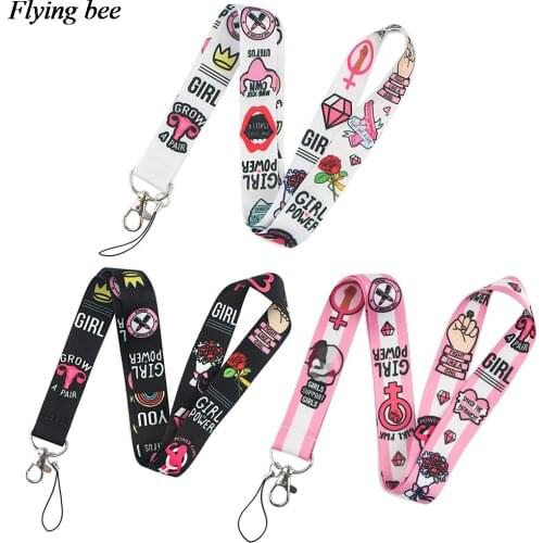 Flyingbee Feminism Women Fashion Keychain Phone Lanyard Women Fashion Strap Neck Lanyards for ID Card Phone Keys X0974