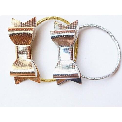 Boutique 20pcs/lot Bows Hair Bands Glitter Shinning Hairbands New Cute Mini Size 5cm Bowknot Hair Ties Gold Siver Headwear