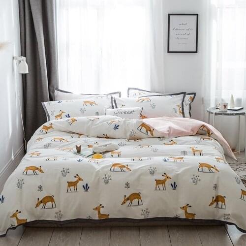 Four Pieces 100% Cotton 40s Ribbed Satin Small Fresh Bedding Sets Honeybee Deer Include Duvet Cover+Bed Sheet+Pillowcases