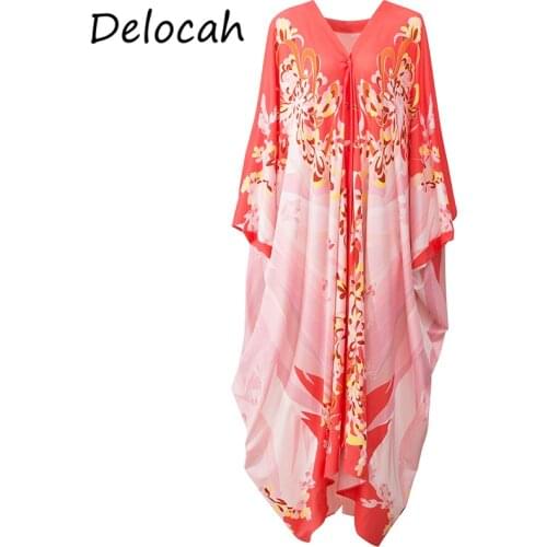 Delocah New 2021 Summer Women Fashion Designer Loose Long Dress Batwing Sleeve Beach Holiday Floral Print Shirts Style Dresses