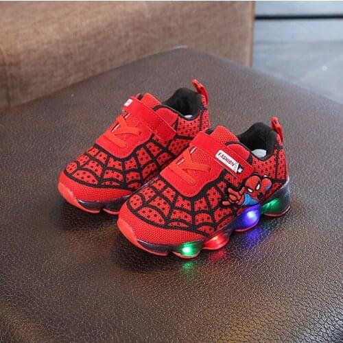 Spiderman Soft Kids Cartoon Shoes with Light Anti-slippery Rubber Bottom Boys Girls Sneakers Children Casual Running Shoes