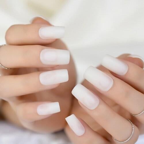 Long Pure Color Matte False Nails Square White Full Cover Fake Nail Tips Easy DIY Simple Beauty Artificial Nails 24pcs