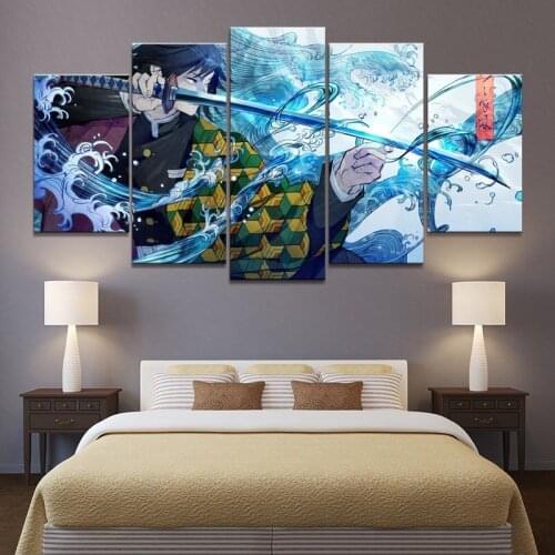HD Canvas Painting 5 Panels Tomioka Giyuu Demon Slayer Kimetsu No Yaiba Poster Anime Boy Picture Living Room Wall Art Decor
