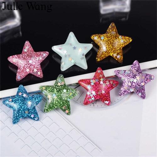 Julie Wang 20PCS Resin Mixed Star Sequin Charms Multicolor Pentagram Pendants Jewelry Making Accessory Table Props Decoration