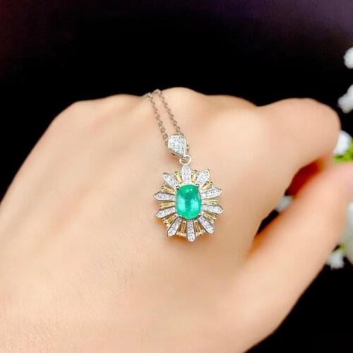 The Best Gift for Your loved Girl Emerald Pendant Solid S925 Sterling Silver Emerald necklace For Women Colour Gem Stone
