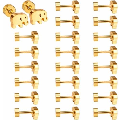 LUXUKISSKIDS Hot Sale Stainless Steel Screw Back Earrings Fashion Elephant Shape Stud Earrings 12pairs/lot Wholesale