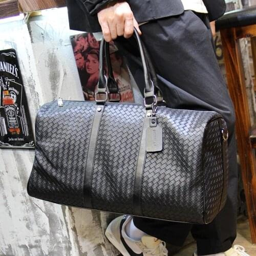 Xiao.p Fashion Mens High Quality Pu Leather Woven Plaid Handbag Men Shoulder Bag Travel Bag Large Capacity Business Trip Bag