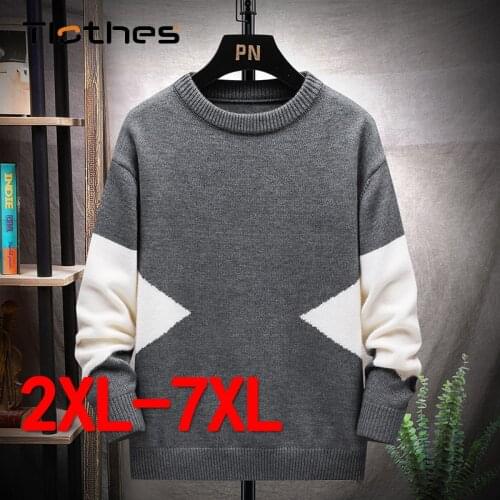 Fashion Knitted Sweaters Men Clothes Plus Size 6XL 7XL Pullover Male Loose O-neck Sweater Brand Mens Winter Casual Knit Sweater