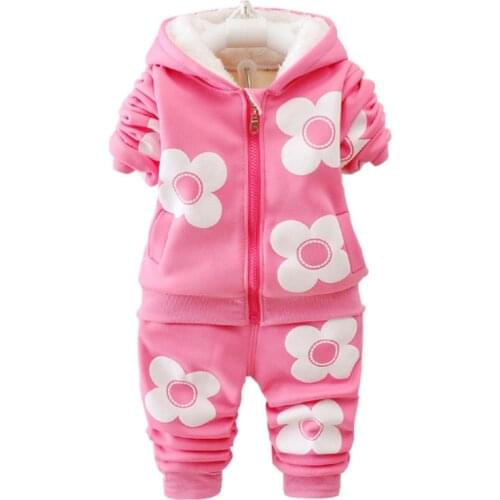 Fashion Winter Baby Girls Clothes Set Children Thick Cotton Hooded Jacket Pants 2Pcs/sets Toddler Casual Costume Kids Tracksuits