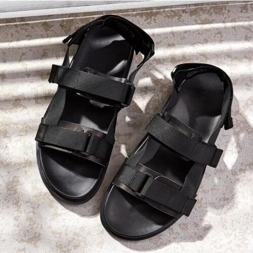 2019 summer mens sandals personality open toe youth leather fashion casual beach shoes black genuine cow leather shoes