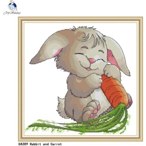 Joy Sunday Needlework, DIY Handmade Cross stitch Embroidery kits,Rabbit and Carrot Patterns Counted Cross-Stitch Home Decor