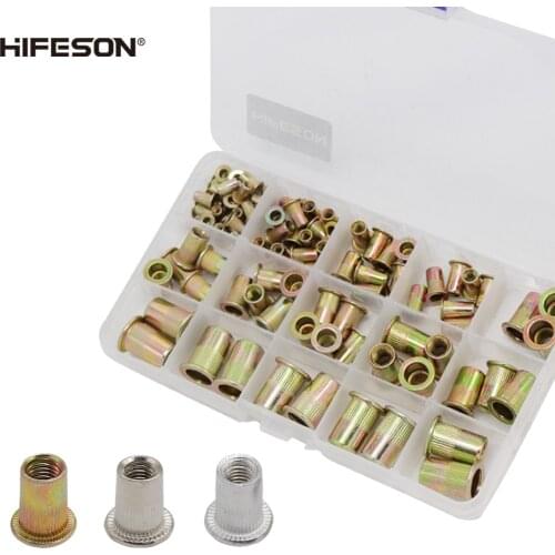 300pcs Stainless Steel Aluminum Steel Rivets Nuts Set Flat Head Threaded Insert Nutsert Cap Nut for Rivet Nut Gun Rivet Tool