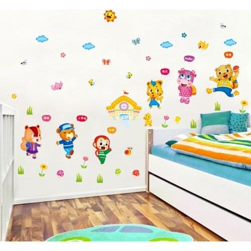 Animal Stickers For Wall Cartoon bathroom Graffiti kitchen For Kids Rooms Cute Tiger Pegatinas Toy For Children Home Decoration