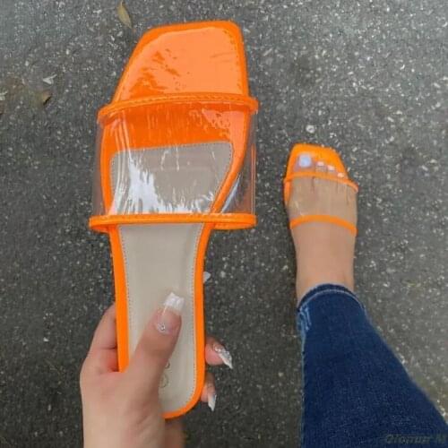 2021 summer new style European and American square toe color matching pvc candy color large size ladies large size fashion flat