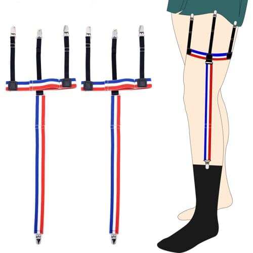 New Mans Garters Shirt Stays Skirt Holder Womans Duck Clips Shirt Braces Elastic Uniform Strap Shirt Garters Blue Striped
