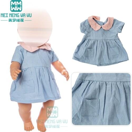 Clothes for doll fit 43cm baby new born doll Blue doll collar casual skirt