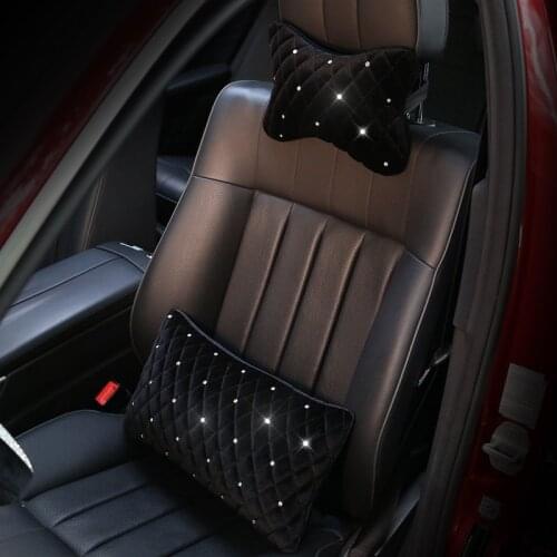 Bling Rhinestone Car Neck Pillow Winter Crystal Auto Headrest Pillow Waist Supports Car Seat Pillow Cover Steering Wheel Cover