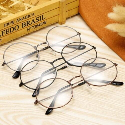Simple Literary Style Metal Glasses Ladies Glasses Round Retro Glasses Fashion Frame Decoration Flat Mirror