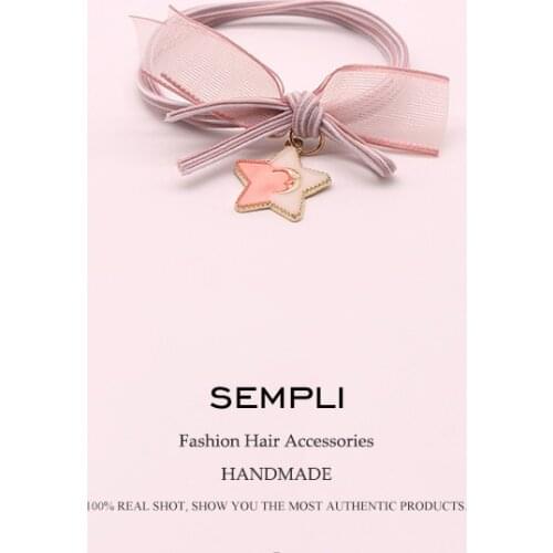 EUHRA 4 Colors Striped Lace Elastic Cute Bow-Knot and Five Star For Women Girls Hair Band Kid Children Rubber Band Fashion Desig