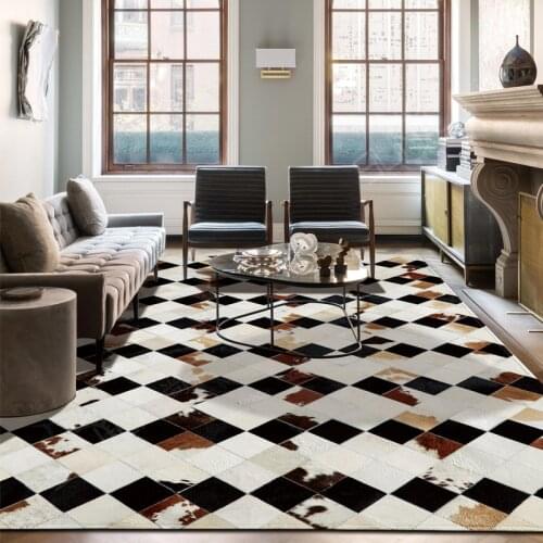 American style luxury cowhide skin fur plaid rug natural calfskin fur carpet for living room decoration dining room rug SALES