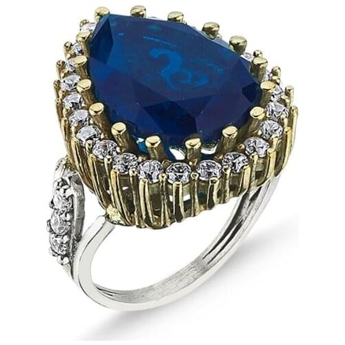 Silverlina Silver Drop Sapphire Zircon Authentic Ring