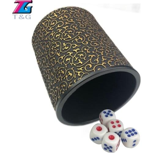 T&G High Quality PU/Black/Gold Leather Dice Cup Precision Gambling Game Drinking