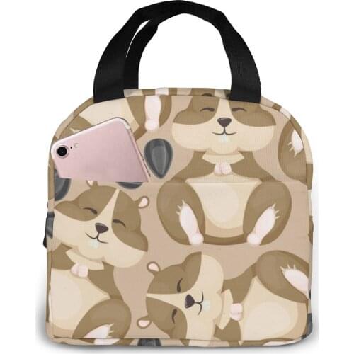 Funny Hamster Eats Sunflower Seeds Lunch Bag Portable Insulated Thermal Cooler Bento Lunch Box Tote Picnic Storage Bag Pouch