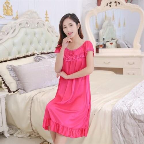 Ladies Sexy Silk Satin Night Dress Sleeveless Nighties O-neck Nightgown Plus Size Nightdress Lace Sleepwear Nightwear For Women