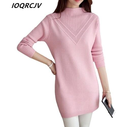 IOQRCJV Autumn Winter Half-high Collar Sweater Female Winter Warm Pull Femme Knitted Pullover Loose Solid Female Jumper Top S149