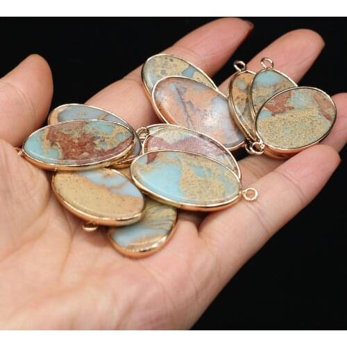 1pc Natural Stone Pendants Gold-plated Oval Shape Crystal Pendant for DIY Necklace Earrings Girls Gift Making Supplies