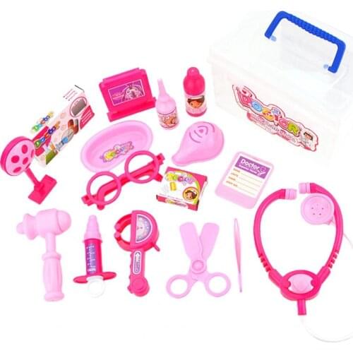 17Pcs/Set Mini Doctor Toy Pink Rich Accessories Simple Design Pretend Play Doctor Toys Kit Kids Entertainment Delicate Craft
