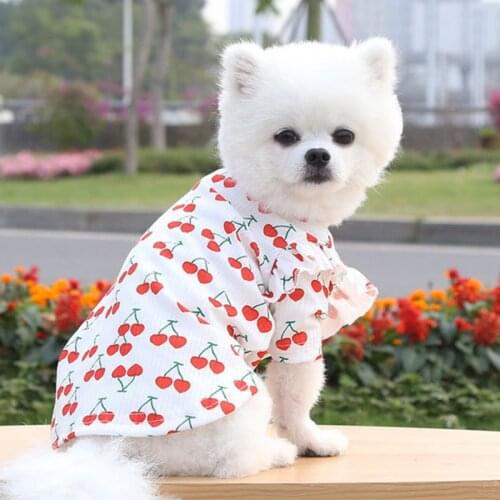 2 Colors Pet Puppy Dog Bottoming Shirt Clothing Pet Outfits Summer Dog Comfortable T-shirt Clothes with Cherry Pattern