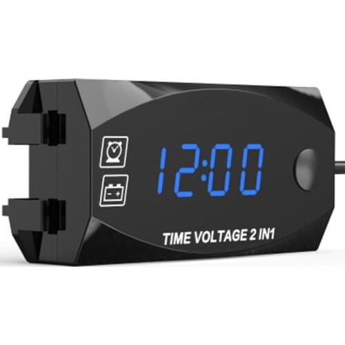 2-in-1 Voltmeter For Motorcycle Electric Vehicle Time Clock Multi-function With Digital Display