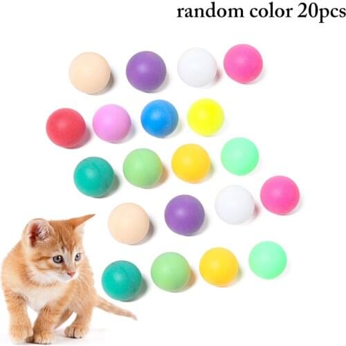 20PCS Cat Ball Toy Pet Interactive Toy Solid Color Kitten Chsasing Ball Funny Plastic Cat Chew Toy Pet Play Ball Random Color