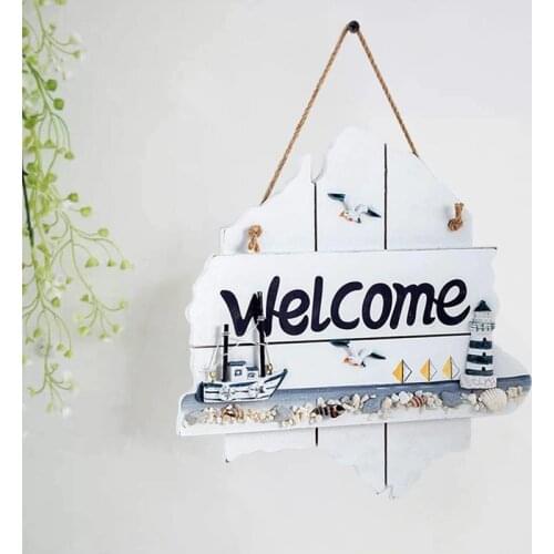 ABZS Welcome Door Sign Mediterranean Style Wall Plaque for Home Coastal Nautical Cafe Party Decoration