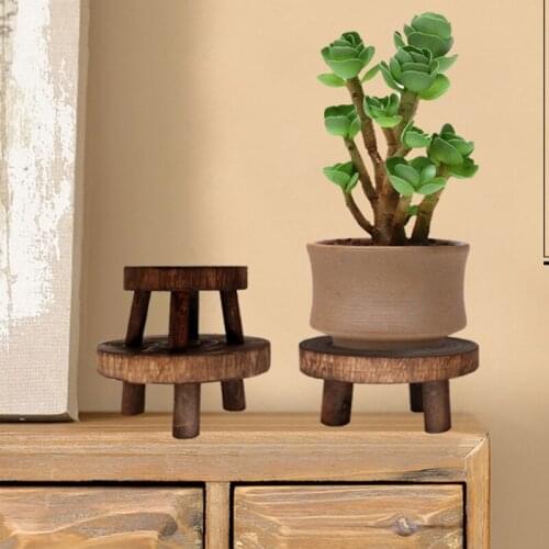 B9HF Solid Wood Round Bench Flower Pot Holder Plant and Succulent Flower Pot Base