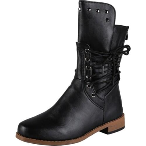 Mid-tube Boots Women 2020 Autumn Winter European American Knight Boots Retro Martin Boots Rivet Plus Size Womens Boots Shoes