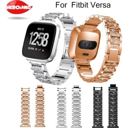 Crystal Stainless Steel Watch Band For Fitbit versa, Replacement Metal Bracelet Adjustable wrist Bands with Rhinestone watchband