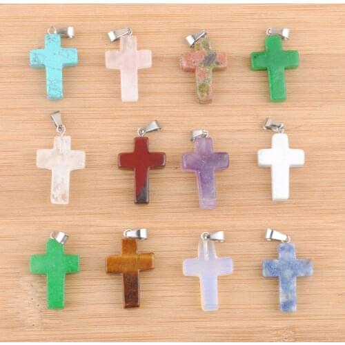 Wholesale 10Pcs/Lot Natural Stone Charms Pendants Cross Shaped Dangle Beads Opal Agates Sodalite Lapis Lazuli QBV003