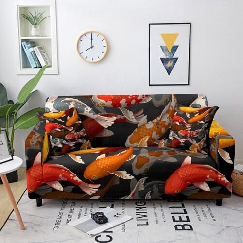 Carp Pattern Sofa Slipcover Stretch Sofa Covers for Living Room Couch Cover Sofa Towel Chair Sofa Cover L-shape Sofa Cover